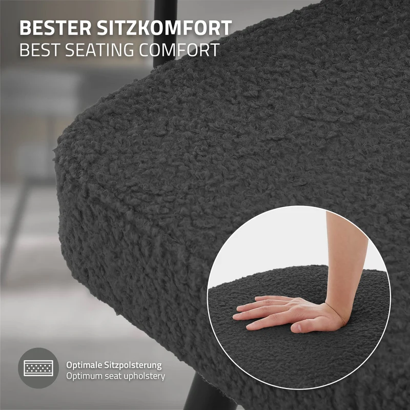 2er Set Esszimmerstühle 360° drehbar in Dunkelgrau Teddy-Stoff mit Arm- und Rückenlehnen Küchenstuhl ML-Design