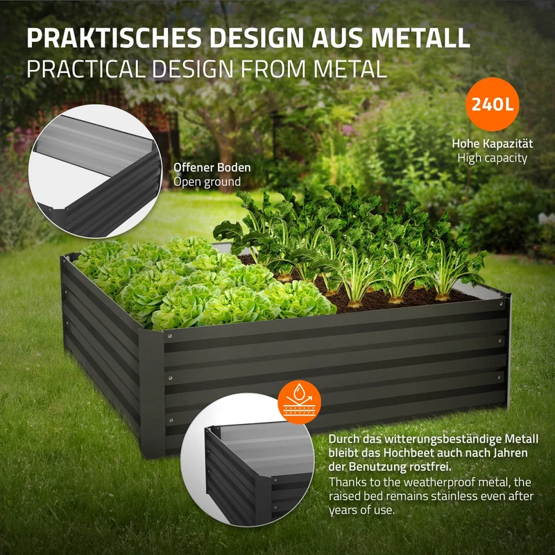 4er Set Hochbeet 90x90x30 cm Anthrazit aus Metall ML-Design