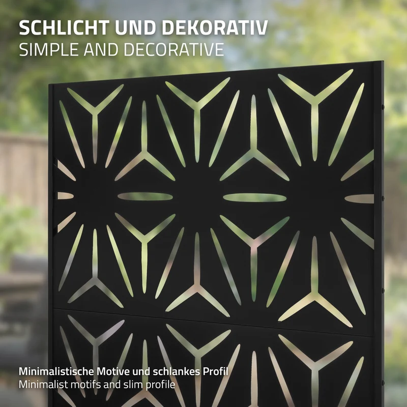 Metall-Sichtschutz Torino Schwarz 90x180 cm aus Stahl Raumteiler mit 3 Paneele Trennwand erweiterbar mit Ständer ML-Design