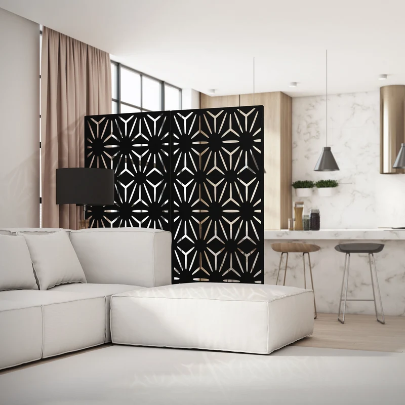 Metall-Sichtschutz Torino Schwarz 90x180 cm aus Stahl Raumteiler mit 3 Paneele Trennwand erweiterbar mit Ständer ML-Design