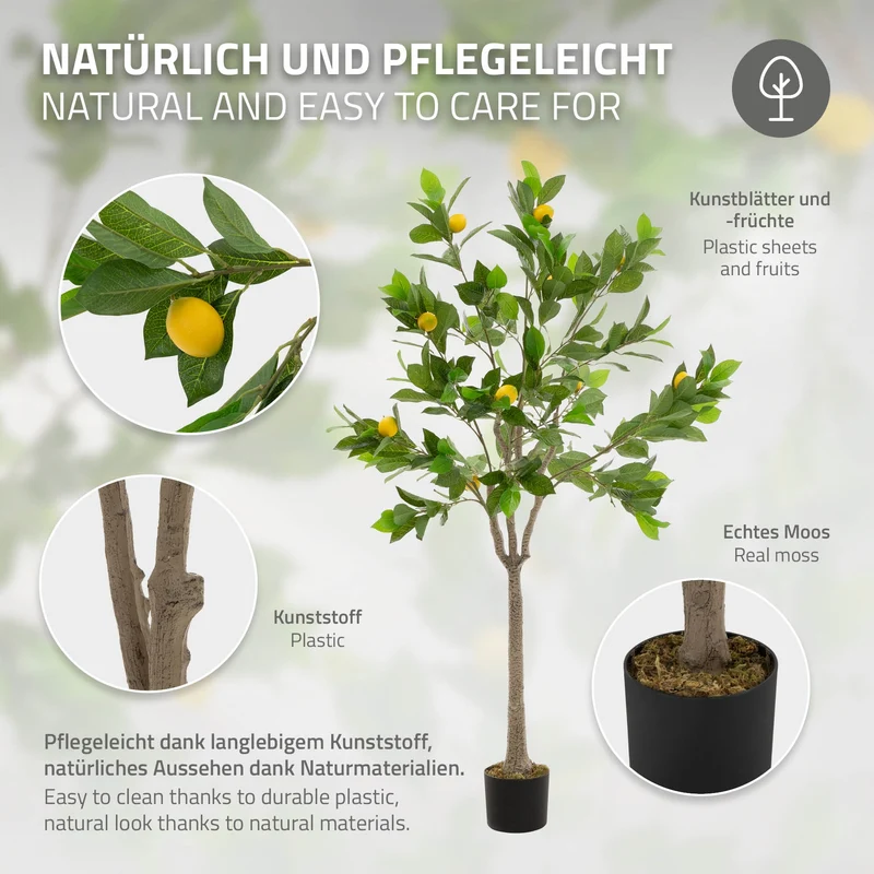 Künstlicher Zitronenbaum 160 cm Kunstpflanze im Topf mit Früchten ML-Design