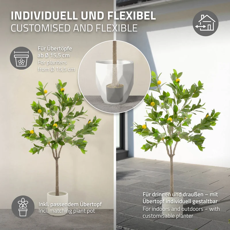 Künstlicher Zitronenbaum 160 cm Kunstpflanze im Topf mit Früchten ML-Design