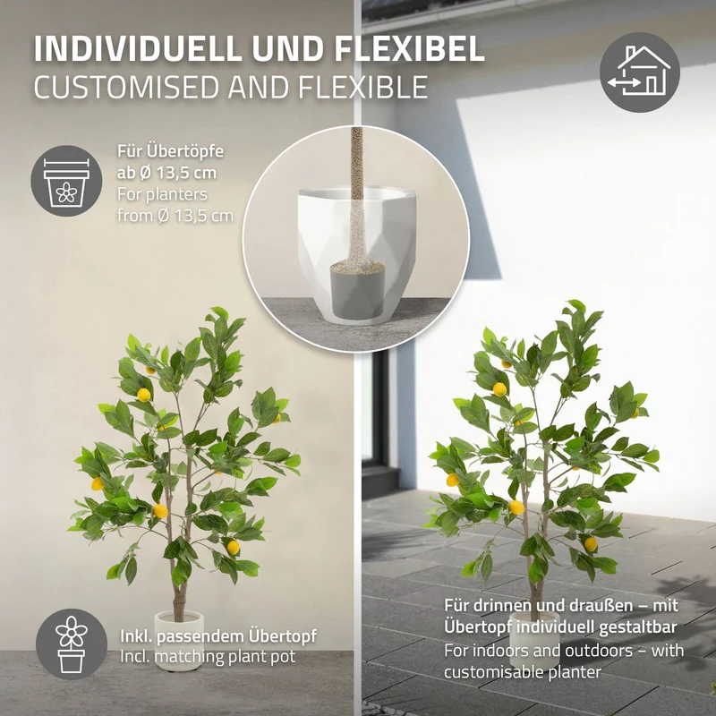 Künstlicher Zitronenbaum 130 cm Kunstpflanze im Topf mit Früchten ML-Design