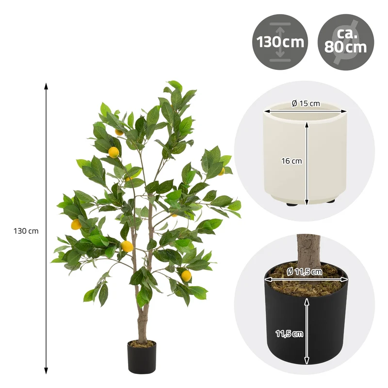 Künstlicher Zitronenbaum 130 cm Kunstpflanze im Topf mit Früchten ML-Design
