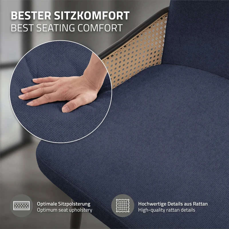 Esszimmerstühle 4er Set Dunkelblau mit Arm- & Rückenlehne, Polsterstühle für Esszimmer & Küche ML-Design