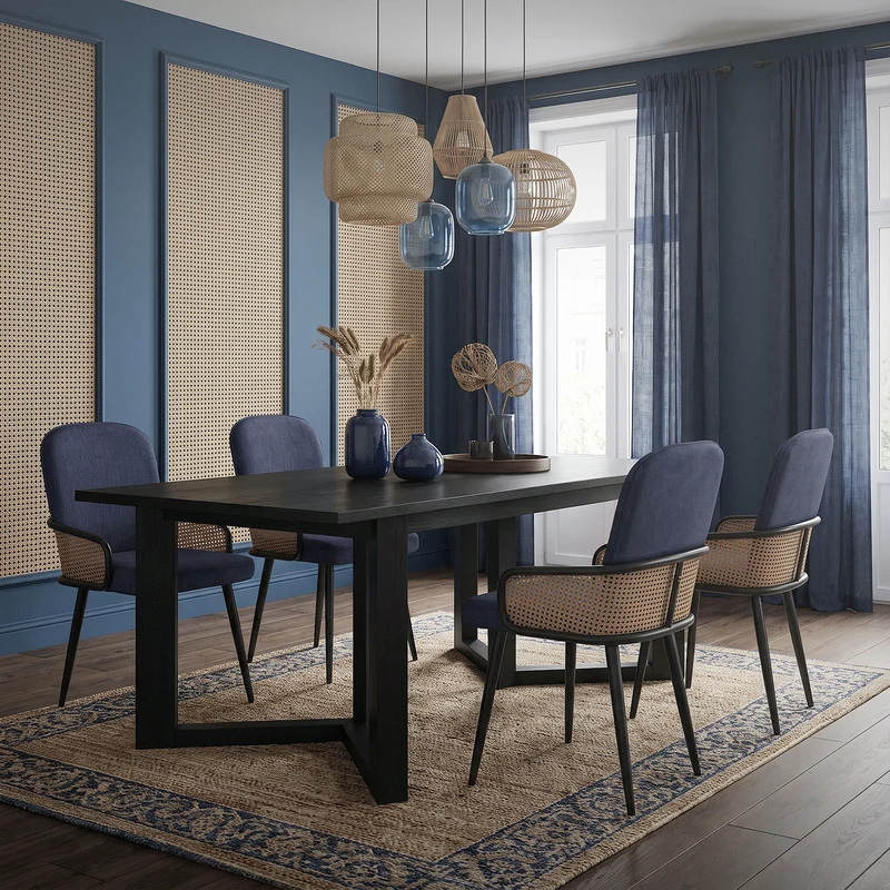 Esszimmerstühle 4er Set Dunkelblau mit Arm- & Rückenlehne, Polsterstühle für Esszimmer & Küche ML-Design