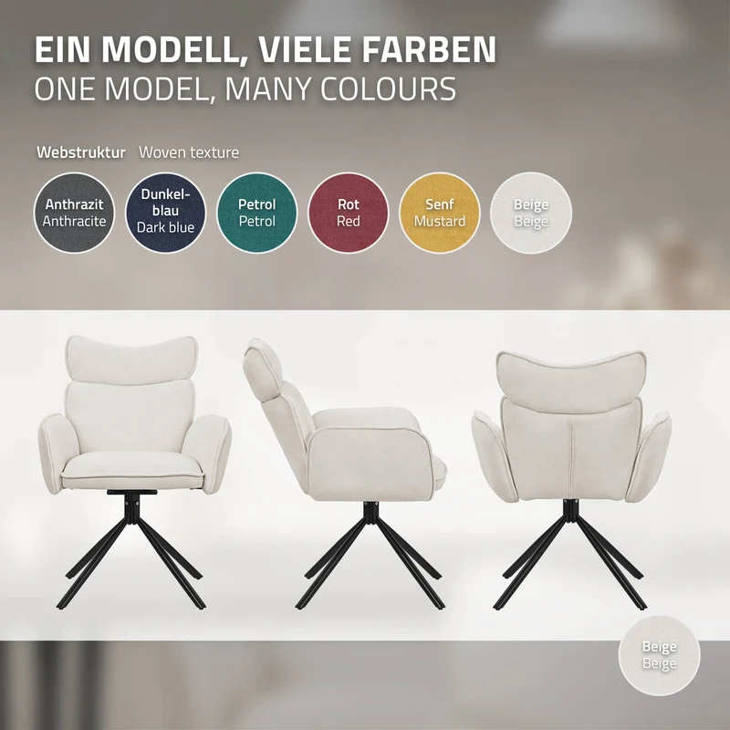 Esszimmerstuhl 6er Set drehbar Beige mit Rücken- und Armlehne bis 120 kg ML-Design
