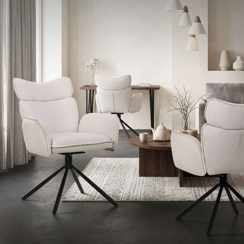 Esszimmerstuhl 6er Set drehbar Beige mit Rücken- und Armlehne bis 120 kg ML-Design