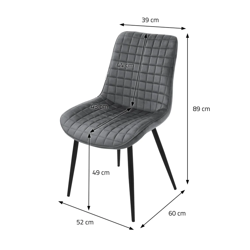 Esszimmerstuhl 6er Set Anthrazit mit Samtbezug und Stahlbeinen Küchenstuhl mit Rückenlehne ML-Design