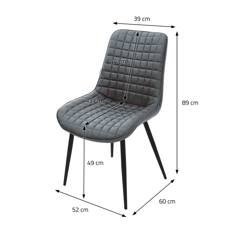 Esszimmerstuhl 4er Set Anthrazit mit Kunstlederbezug und Stahlbeinen Küchenstuhl mit Rückenlehne ML-Design