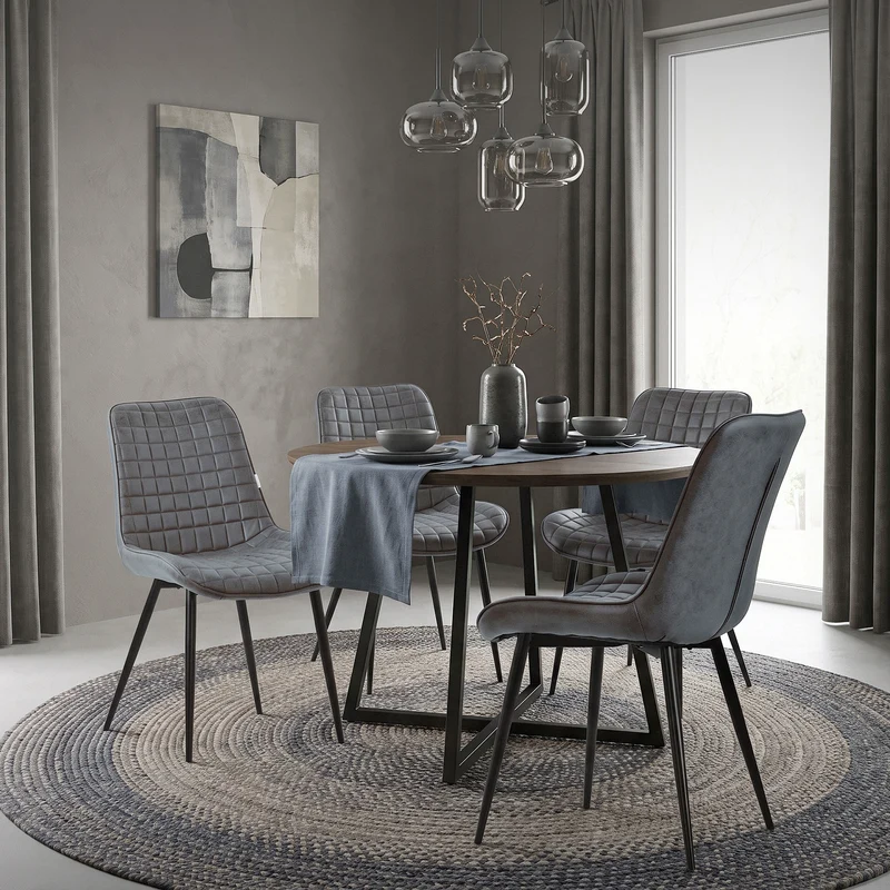 Esszimmerstuhl 4er Set Anthrazit mit Kunstlederbezug und Stahlbeinen Küchenstuhl mit Rückenlehne ML-Design