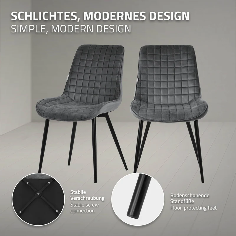 Esszimmerstuhl 4er Set Anthrazit mit Samtbezug und Stahlbeinen Küchenstuhl mit Rückenlehne ML-Design