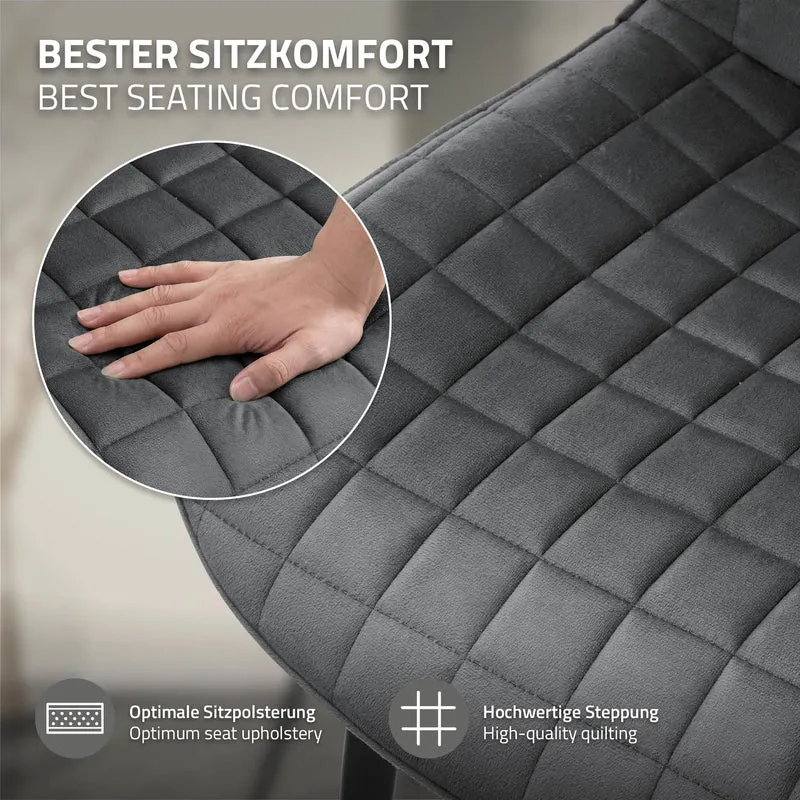 Esszimmerstuhl 4er Set Anthrazit mit Samtbezug und Stahlbeinen Küchenstuhl mit Rückenlehne ML-Design
