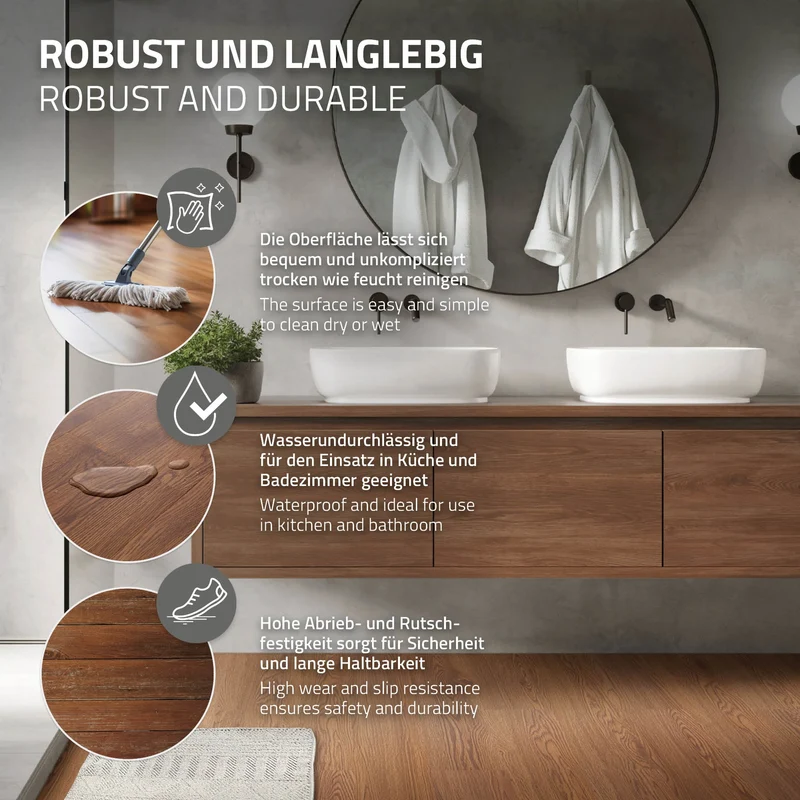 3er Set Deluxe PVC Klebevinylboden für 2,23 m² Roteiche Braun 2 mm dick ML-Design