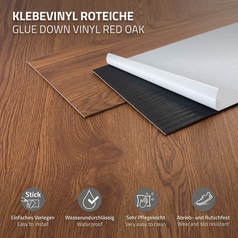 2er Set Deluxe PVC Klebevinylboden für 2,23 m² Roteiche Braun 2 mm dick ML-Design