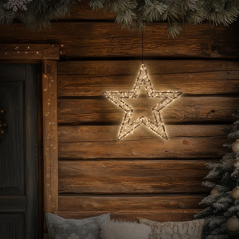 LED Weihnachtsstern 38 cm mit 500 extra-warmweißen LEDs und Timer für Innen und Außen IP44 Spritzwassergeschützt