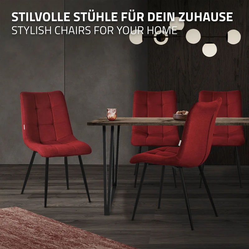 Esszimmerstühle 6er Set Rot Küchenstuhl mit Polyesterbezug und Stahlbeinen ML-Design