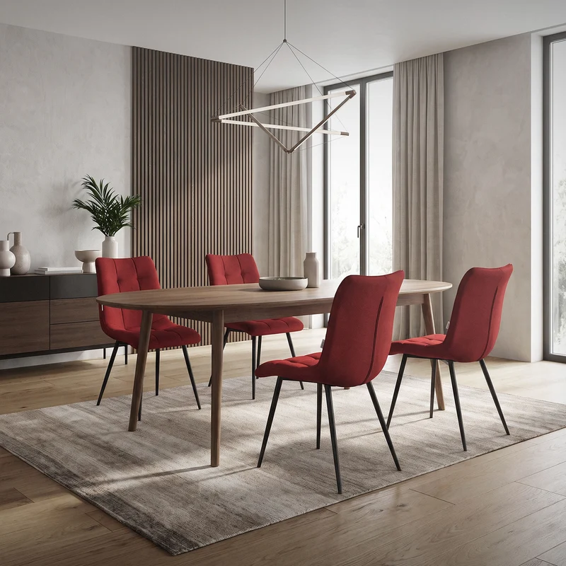 Esszimmerstühle 6er Set Rot Küchenstuhl mit Polyesterbezug und Stahlbeinen ML-Design