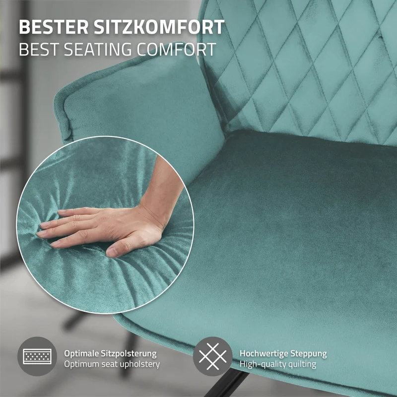 Esszimmerstuhl drehbar mit Rücken- und Armlehnen Salbei Küchenstuhl mit Microfaser-Samtbezug ML-Design