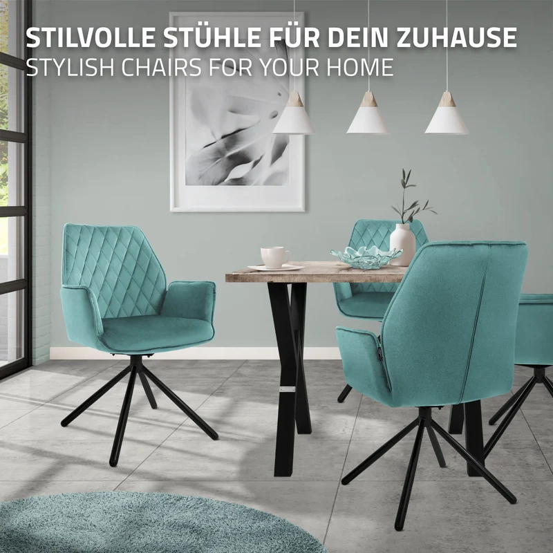 Esszimmerstuhl 2er Set drehbar mit Rücken- und Armlehnen Salbei Küchenstuhl mit Microfaser-Samtbezug ML-Design