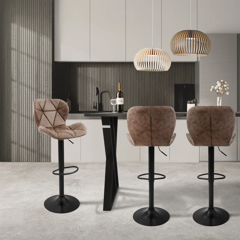 Barhocker 2er Set Braun Kunstlederbezug mit Rückenlehne und Fußstütze höhenverstellbar 59-79cm ML-Design