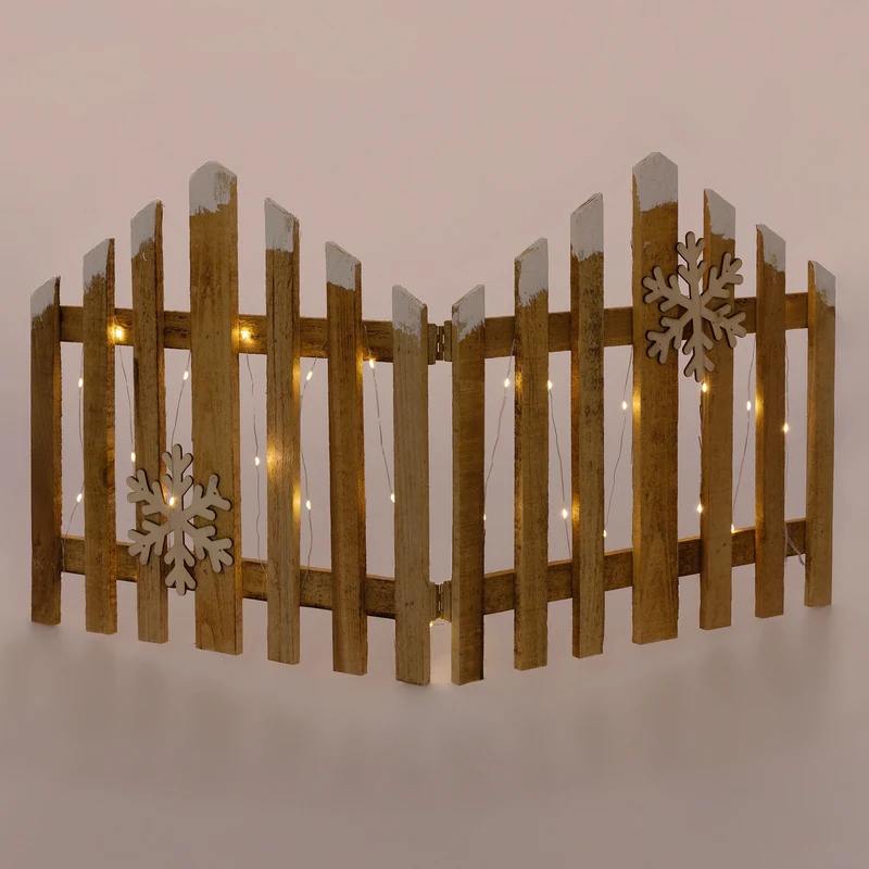 Deko Weihnachtszaun mit LED Natur 77x38 cm aus Holz Timer