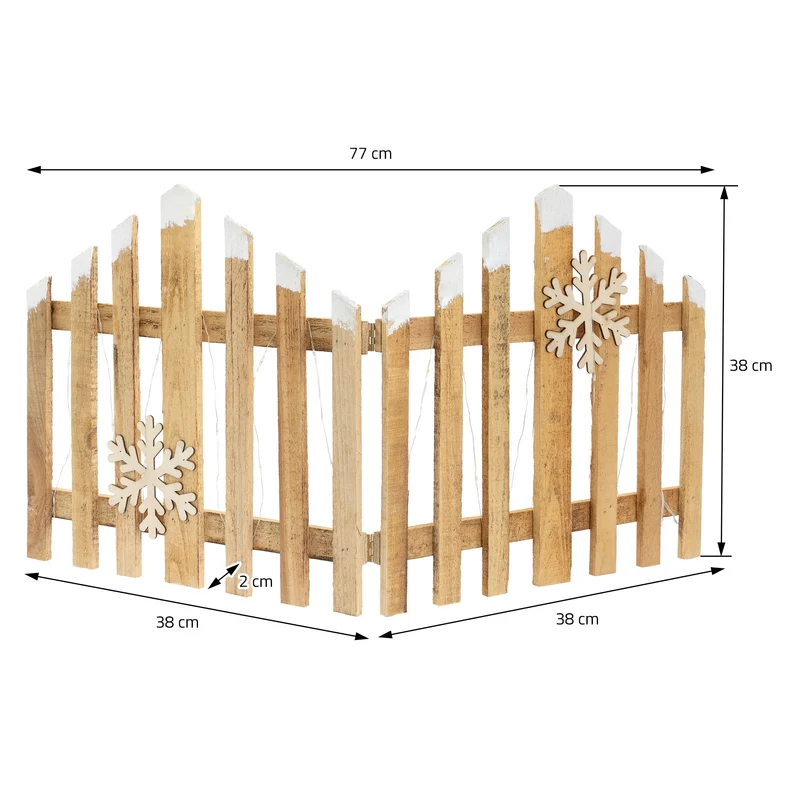 Deko Weihnachtszaun mit LED Natur 77x38 cm aus Holz Timer