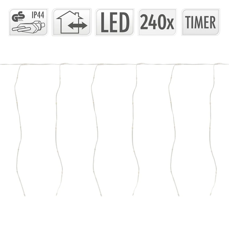 LED Lichtervorhang 6 m mit 240 LEDs Warmweiß IP44 Timer