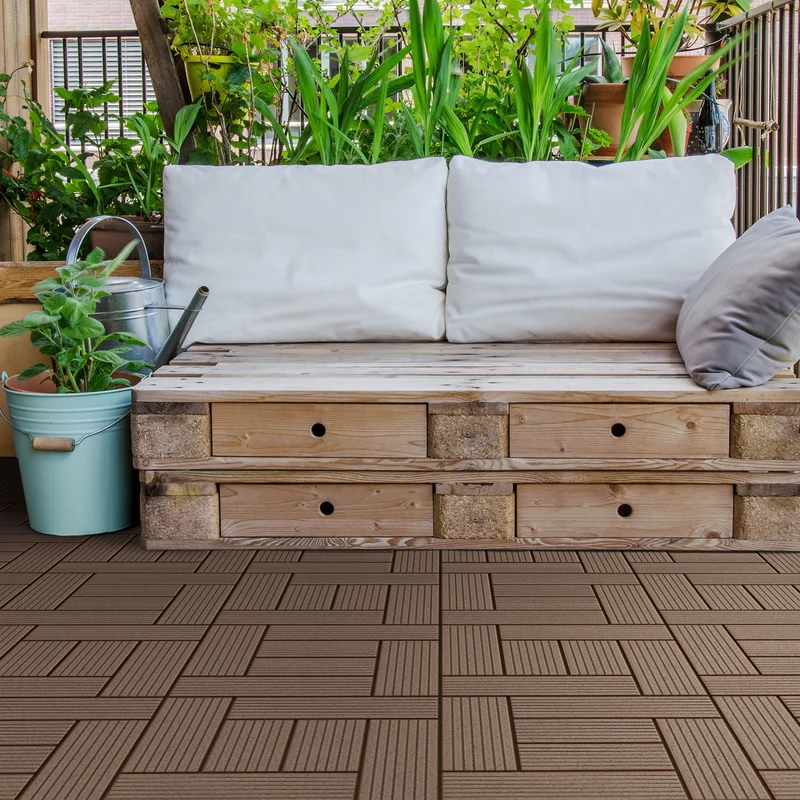 WPC Terrassenfliesen 30x30 cm 55er Set für 5m² Dunkelbraun in Holzoptik Mosaik mit Drainage und Klicksystem