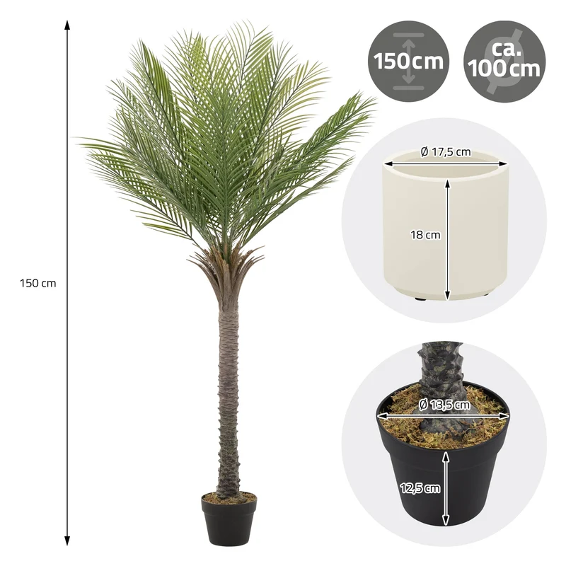 Künstliche Palme 150 cm Tropische Kunstpalme im Topf ML-Design