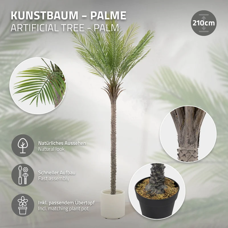 Künstliche Palme 210 cm Tropische Kunstpalme im Topf ML-Design