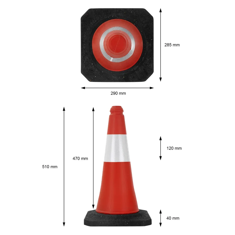 7er Set Verkehrsleitkegel Verkehrshütchen Pylone beschwert 51cm Rot/Weiß mit schwerem Fuß