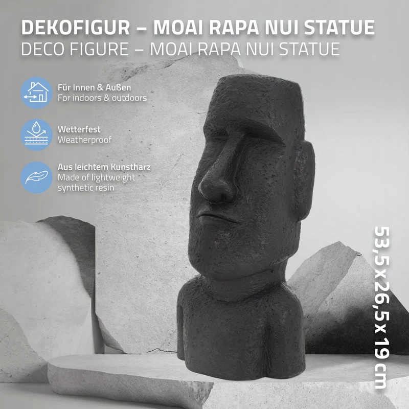 Moai Rapa Nuil Kopf Figur 26,5x19x53,5 cm Anthrazit aus Kunstharz Polyresin