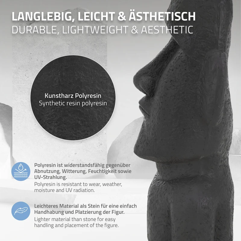 Moai Rapa Nuil Kopf Figur 26,5x19x53,5 cm Anthrazit aus Kunstharz Polyresin