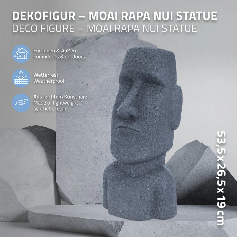 Moai Rapa Nui Kopf Figur 26,5x19x53,5 cm Grau aus Kunstharz Polyresin