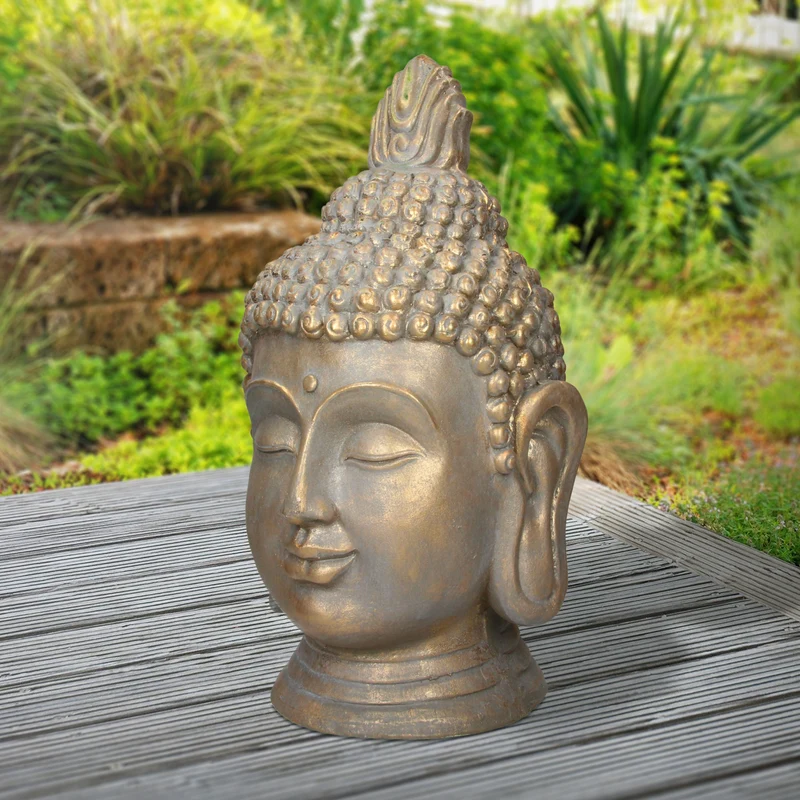 Buddha Kopf Figur 42x38x74,5 cm bronze aus Kunststein
