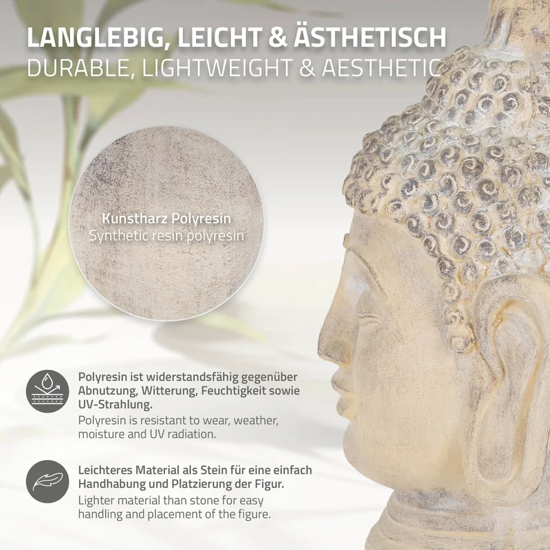 Buddha Kopf Figur 45x39x78 cm Beige/Grau aus Kunststein