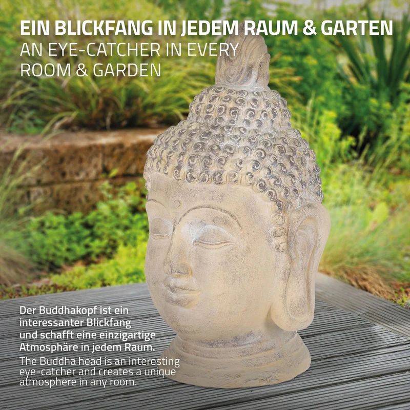 Buddha Kopf Figur 45x39x78 cm Beige/Grau aus Kunststein