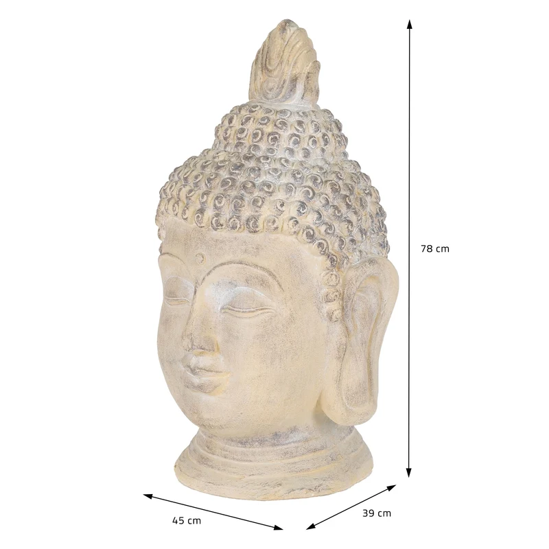 Buddha Kopf Figur 45x39x78 cm Beige/Grau aus Kunststein