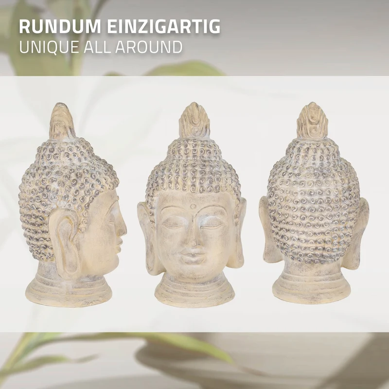 Buddha Kopf Figur 30x30x55 cm Beige/Grau aus Kunststein
