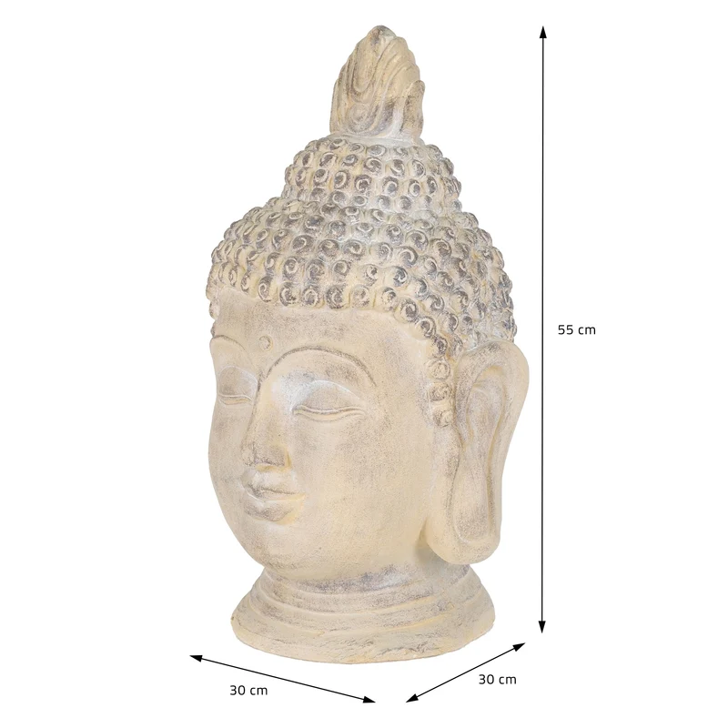 Buddha Kopf Figur 30x30x55 cm Beige/Grau aus Kunststein