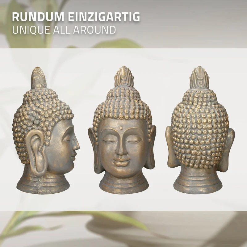 Buddha Kopf Statue 53 cm bronze aus Polyresin