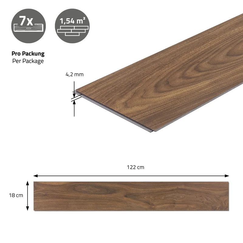 4er Set PVC Vinylboden Bodenbelag 7 Dielen 4,2mm für 1,54m² mit Klick-System Eiche Outtrigger ML-Design