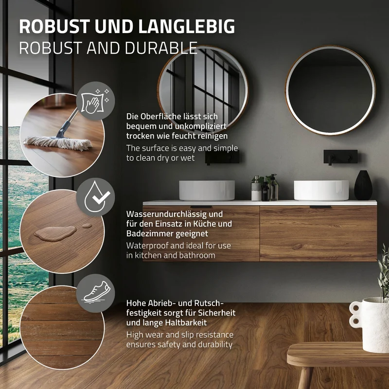 3er Set PVC Vinylboden Bodenbelag 7 Dielen 4,2mm für 1,54m² mit Klick-System Eiche Outtrigger ML-Design