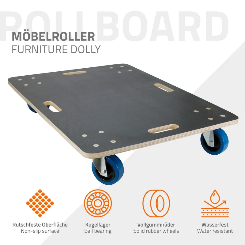 2er Set Rollbrett Möbelroller 60 x 80 cm aus Multiplex Traglast 800 kg