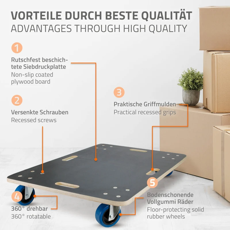 2er Set Rollbrett Möbelroller 60 x 80 cm aus Multiplex Traglast 800 kg