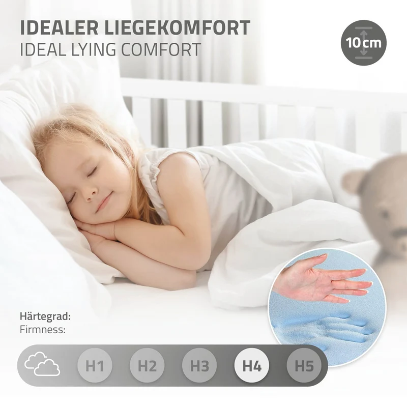 Kinderbett Hausbett 80x160 cm Weiß aus Kiefernholz mit Matratze H:10cm, 2 Schubkasten, Rausfallschutz & Lattenrost ML-Design