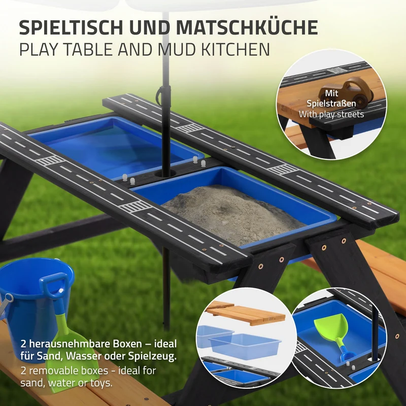 Kindersitzgarnitur Kindersitzgruppe Naturbraun, Schwarz, Tanne, massiv, 35 x 7 x 25,5 cm ML-Design