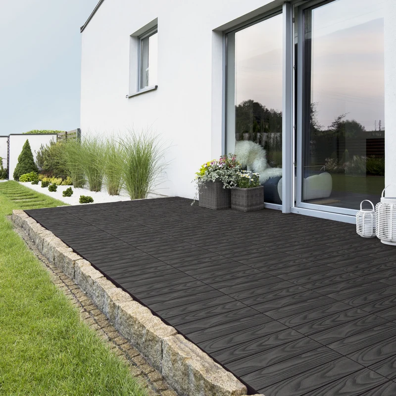 WPC Terrassenfliesen 30x30 cm 11er Spar Set für 1m² Anthrazit in Holzoptik Bodenbelag mit Drainage und Klicksystem