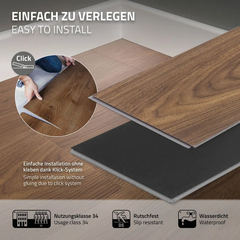 2er Set PVC Vinylboden Bodenbelag 7 Dielen 4,2mm für 1,54m² mit Klick-System Eiche Outtrigger ML-Design